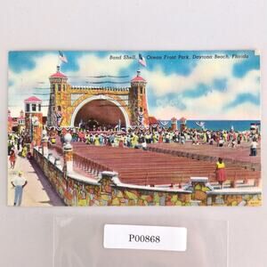 Band Shell Ocean Front Park Daytona Beach Florida 1940s Linen Postcard 1955 FL
